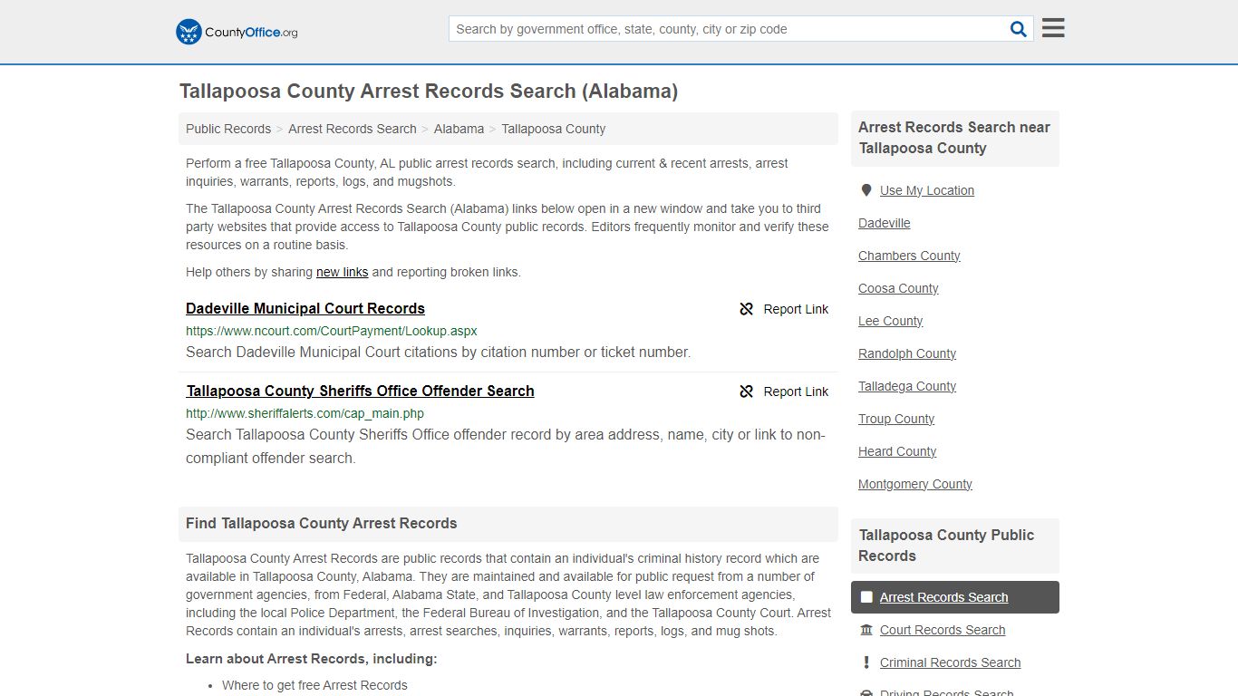 Tallapoosa County Arrest Records Search (Alabama) - County Office